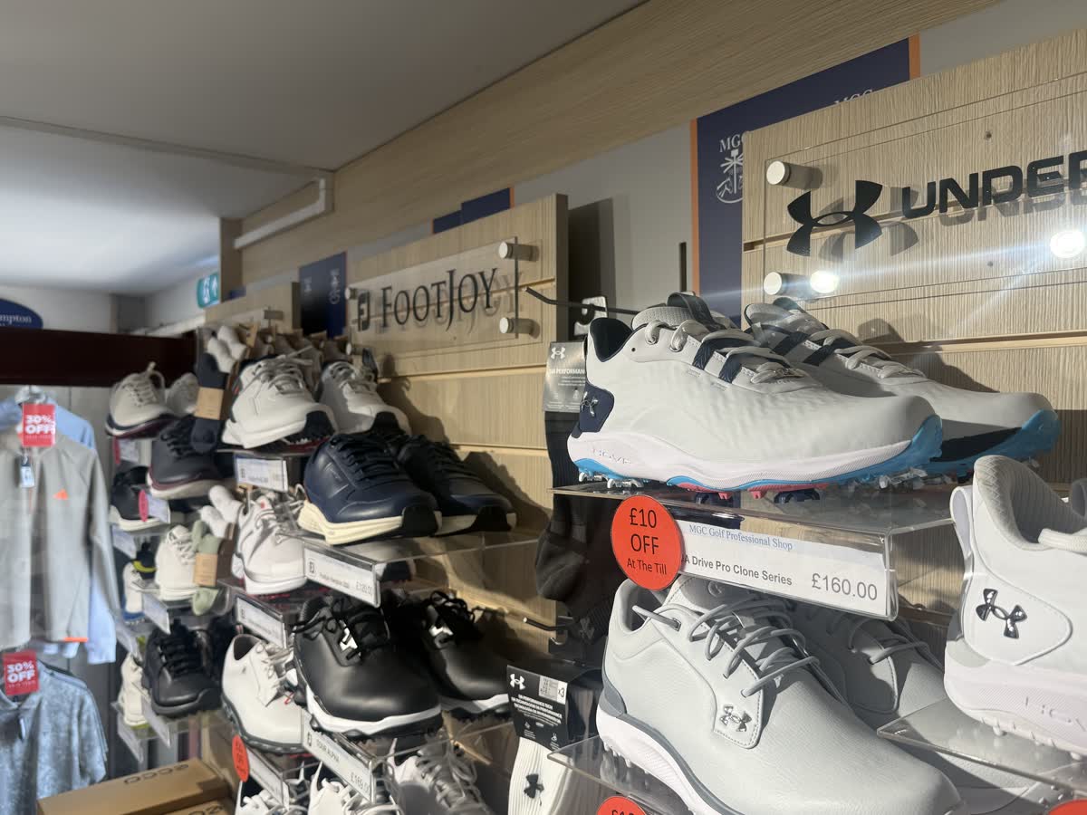 Wall of golf shoes